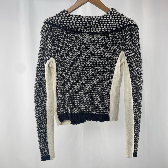 NWT Anthropology Yellow Bird Slubby Moto Jacket Sweater in Ivory Black Size XS - Picture 5 of 9